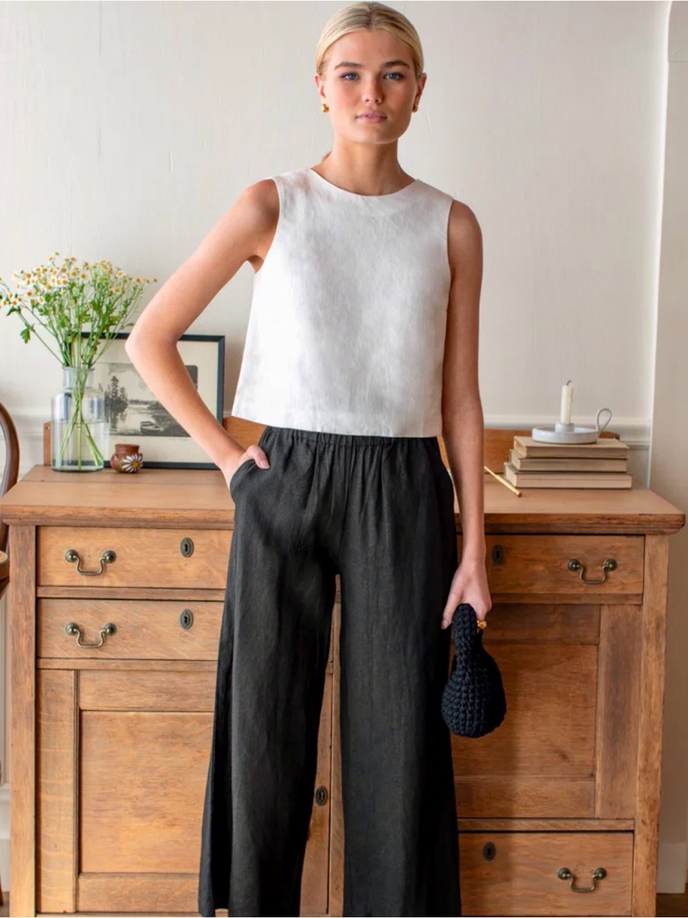 Emerson Fry - Love, Thomas - Jet Black Wide-Leg Linen LONG Pants